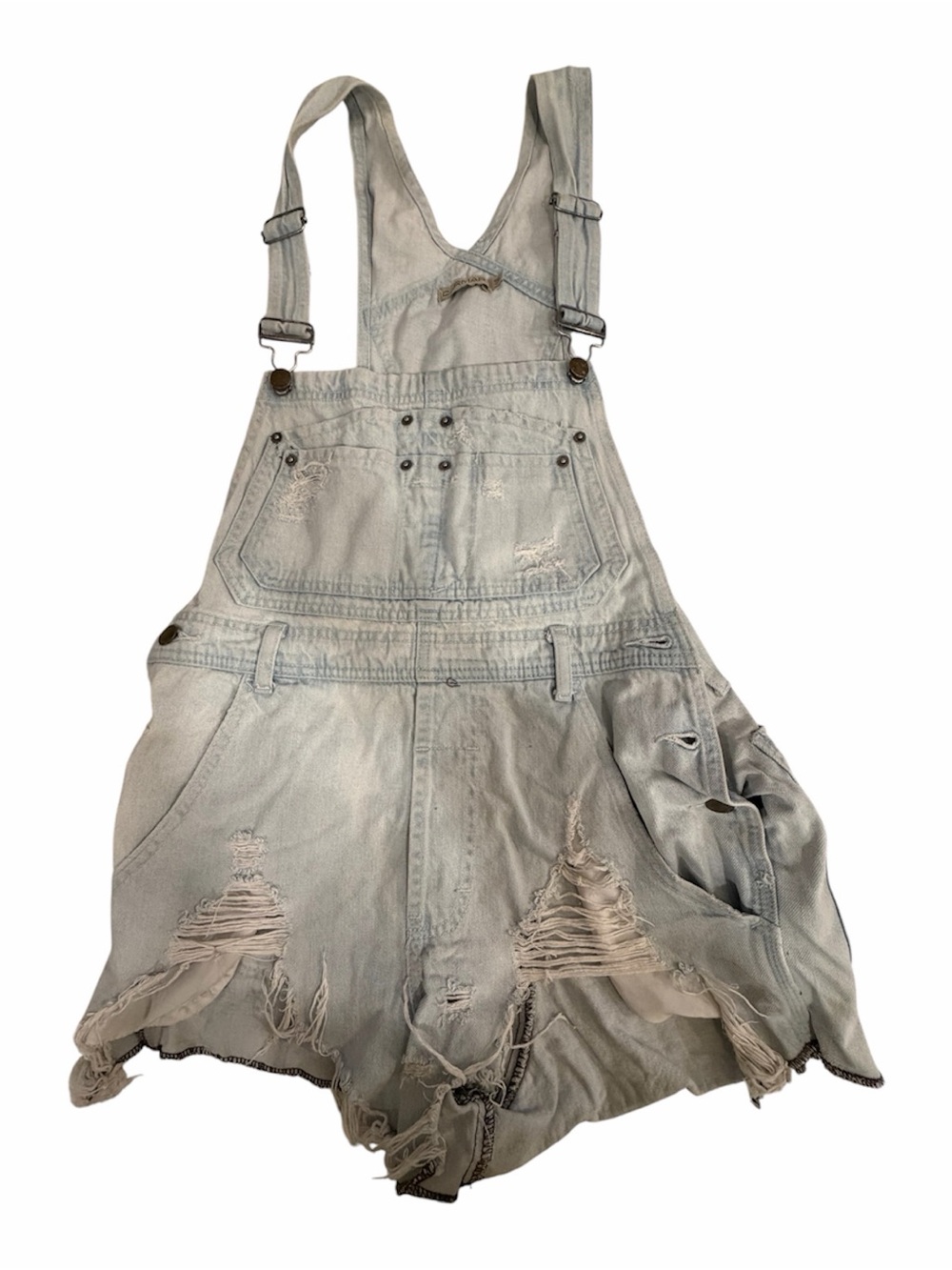 Carmar Light Wash Distressed Denim Overall Dress